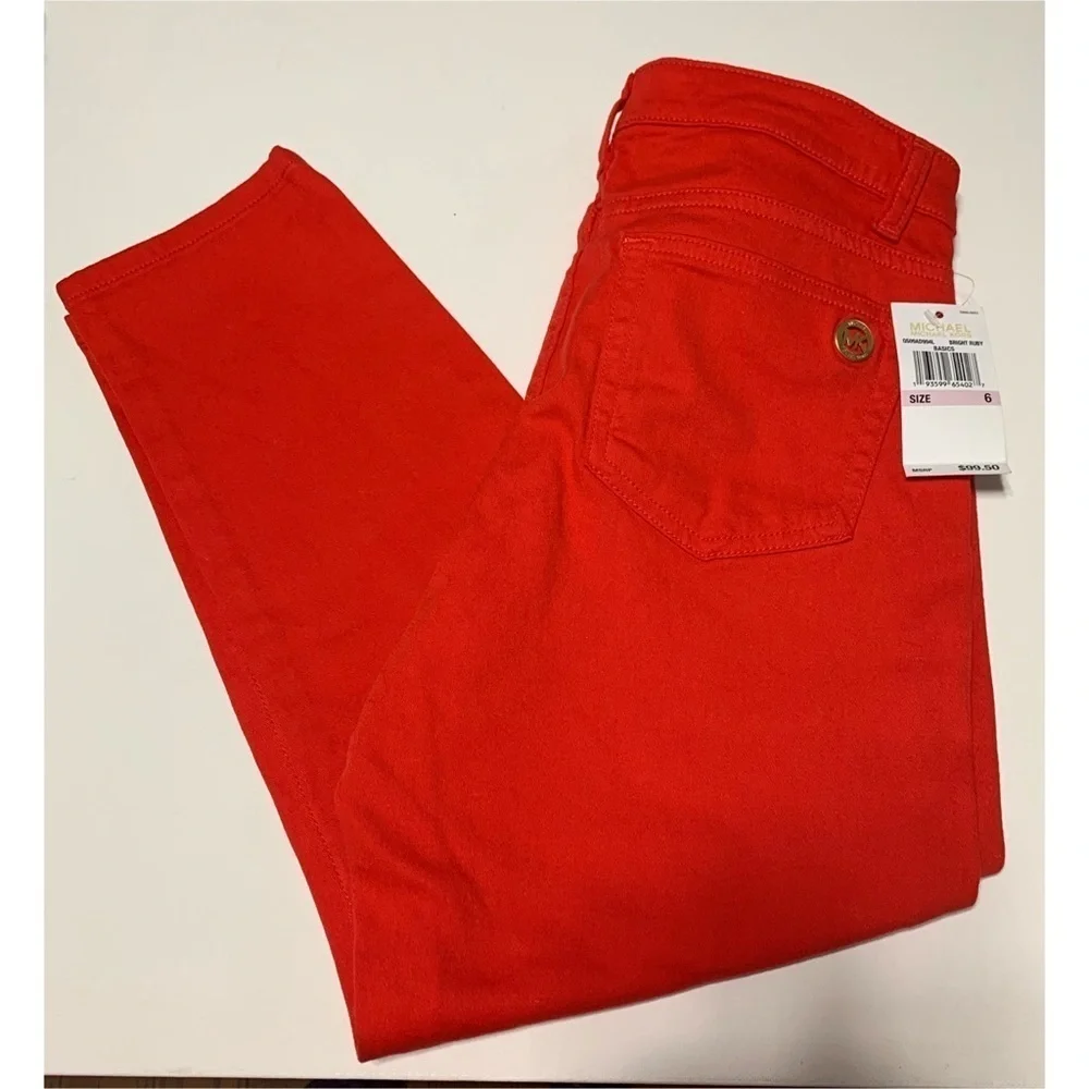 Michael Kors Izzy True Red Ruby Cropped Skinny Jeans Size 6 High Rise